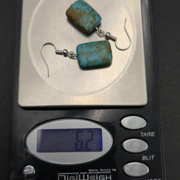 Silver Plated Turquoise Stone Handmade Dangle Earrings A6096 - Picture 5 of 5